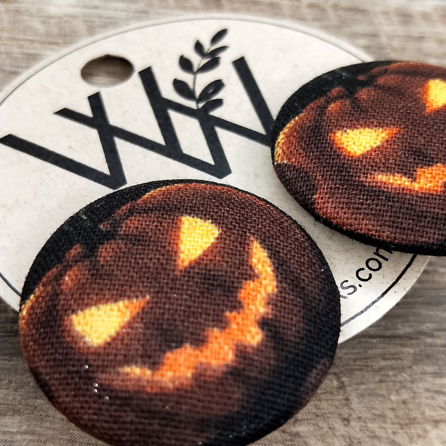 Wildears Fabric Covered Button Earrings Pumpkin Head 27mm