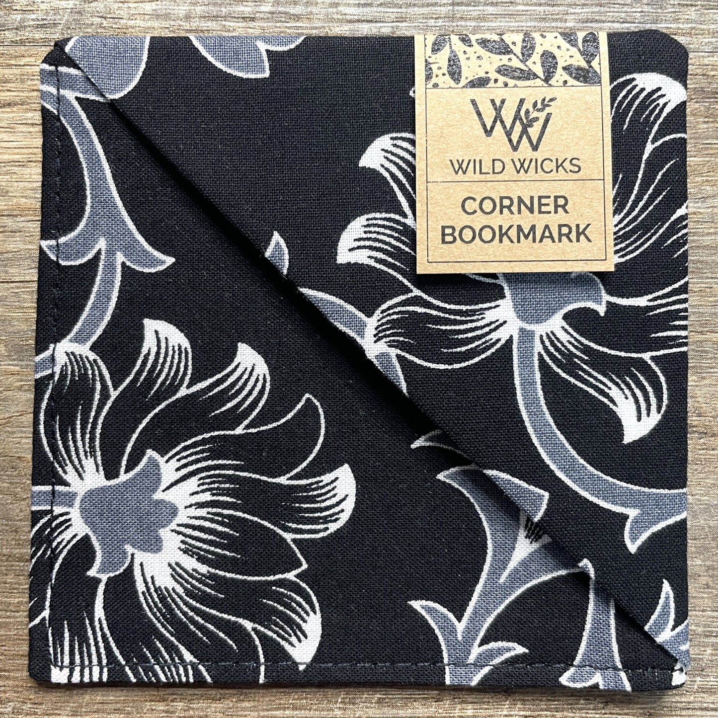 Fabric Corner Bookmark - Black Floral