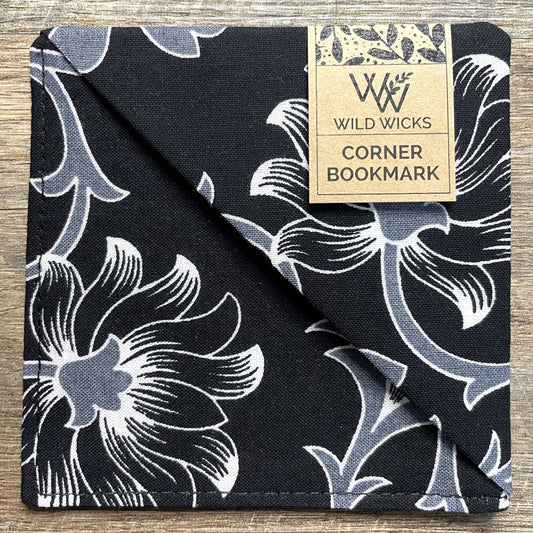 Fabric Corner Bookmark - Black Floral