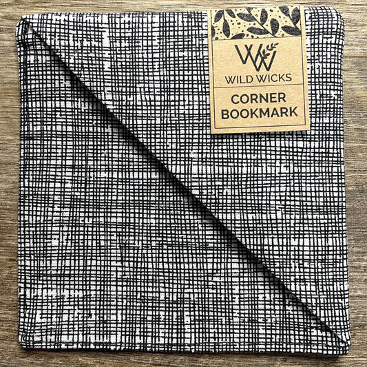Fabric Corner Bookmark - Black and White Cross Hatch