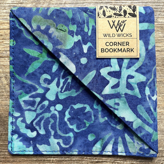 Fabric Corner Bookmark - Blue Green Batik