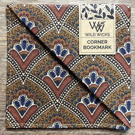 Fabric Corner Bookmark - Brown Scallop