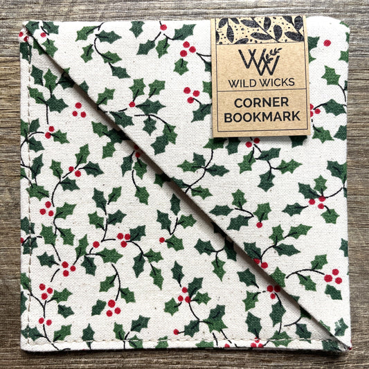Fabric Corner Bookmark - Calico Holly