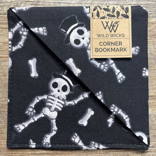 Fabric Corner Bookmark - Dancing Skeleton