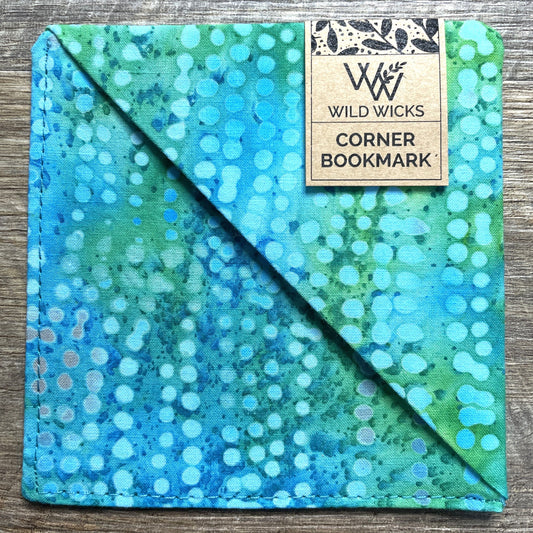 Fabric Corner Bookmark - Dot Waves Green