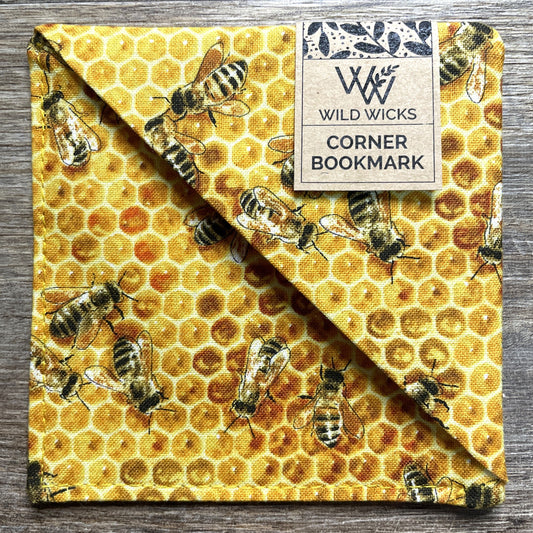 Fabric Corner Bookmark - Honeycomb Bees