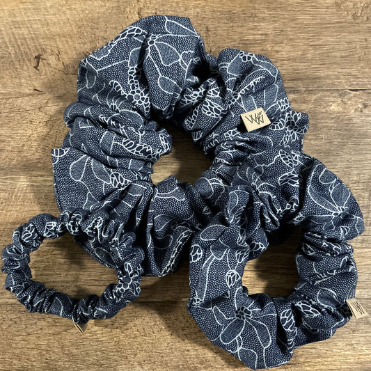 Scrunchies - Navy & White Floral Abstract