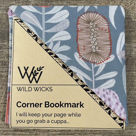 Fabric Corner Bookmark - JP Blue Grey Floral