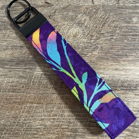 Fabric Fob Keychain - Purple Watercolour Leaf