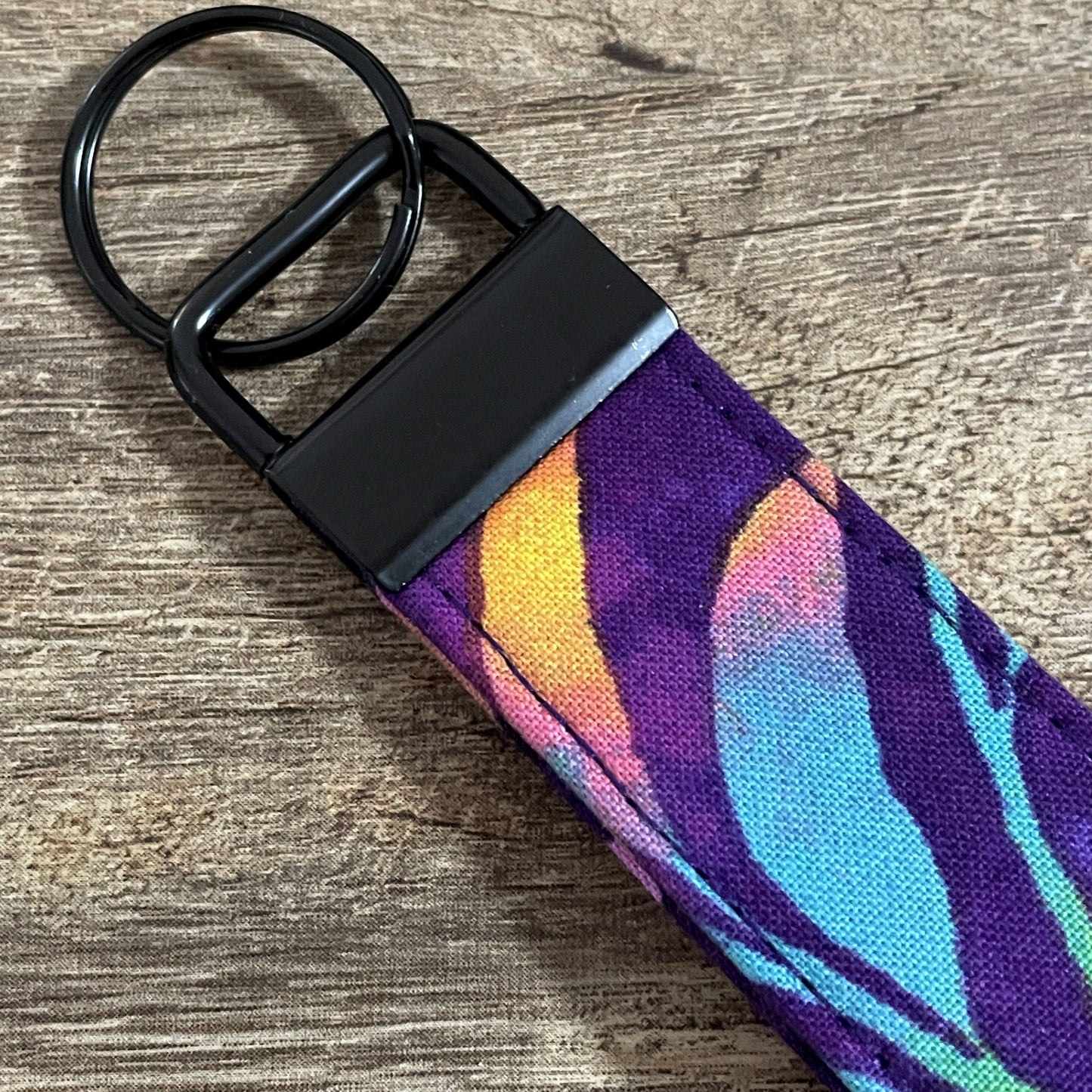 Fabric Fob Keychain - Purple Watercolour Leaf