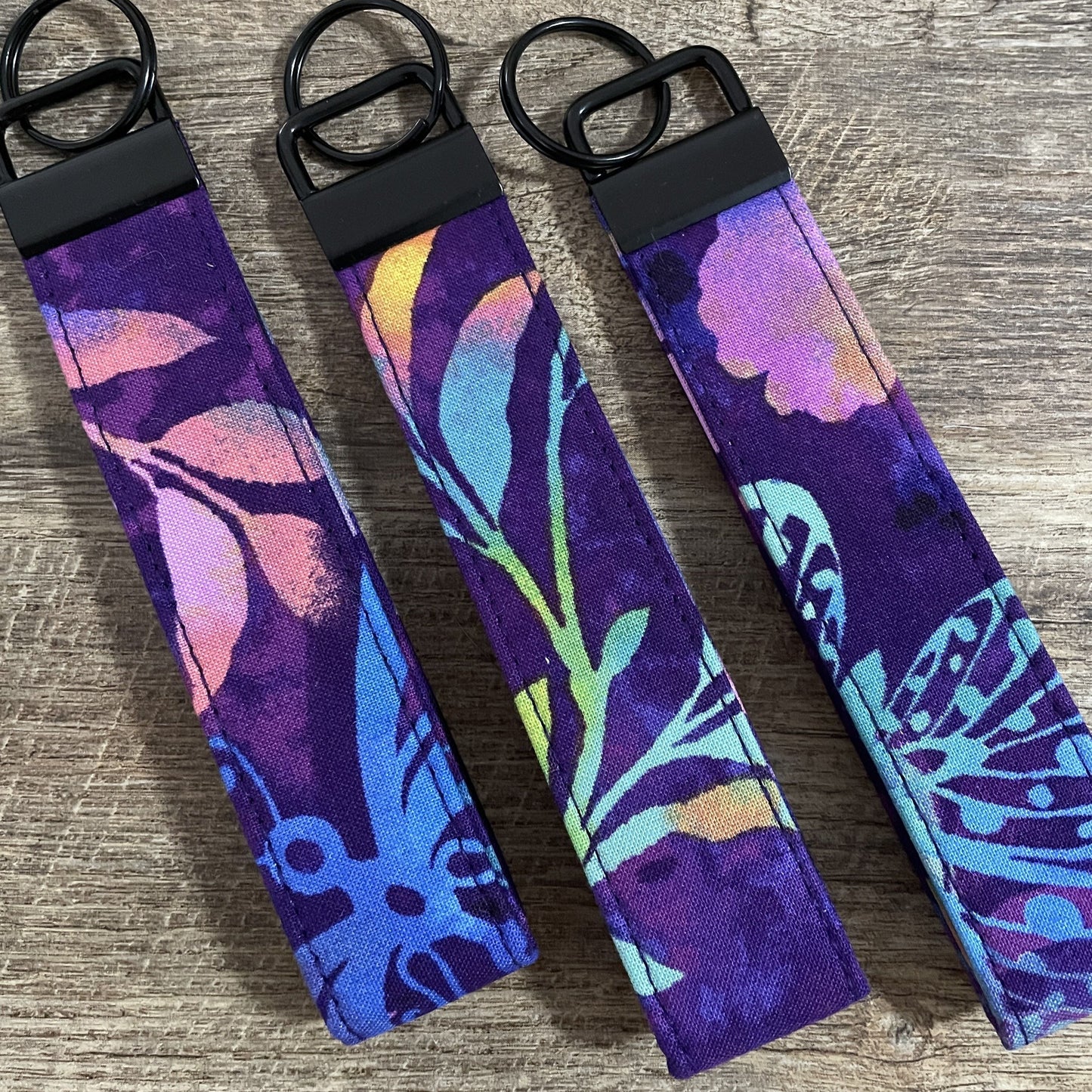 Fabric Fob Keychain - Purple Watercolour Leaf