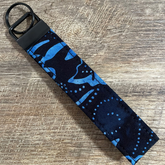 Fabric Fob Keychain - Black Blue Flower