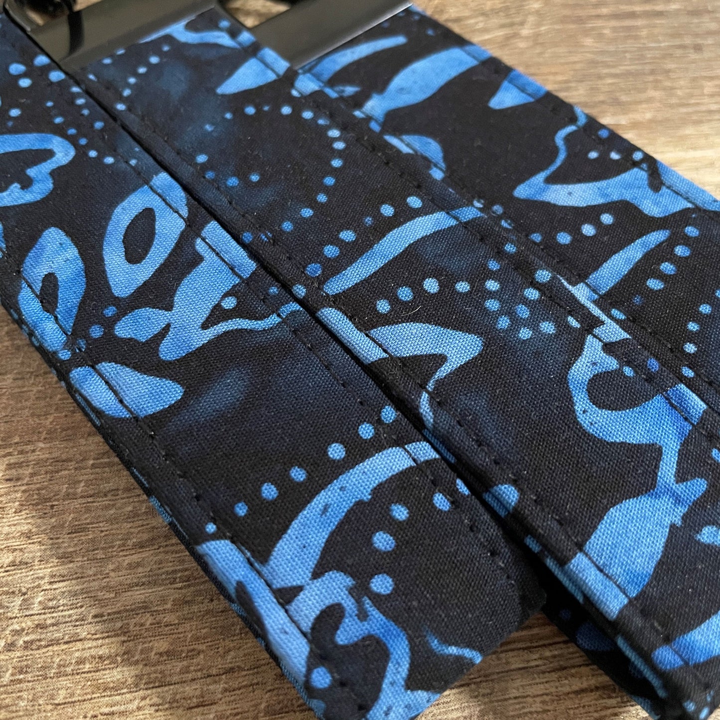 Fabric Fob Keychain - Black Blue Flower