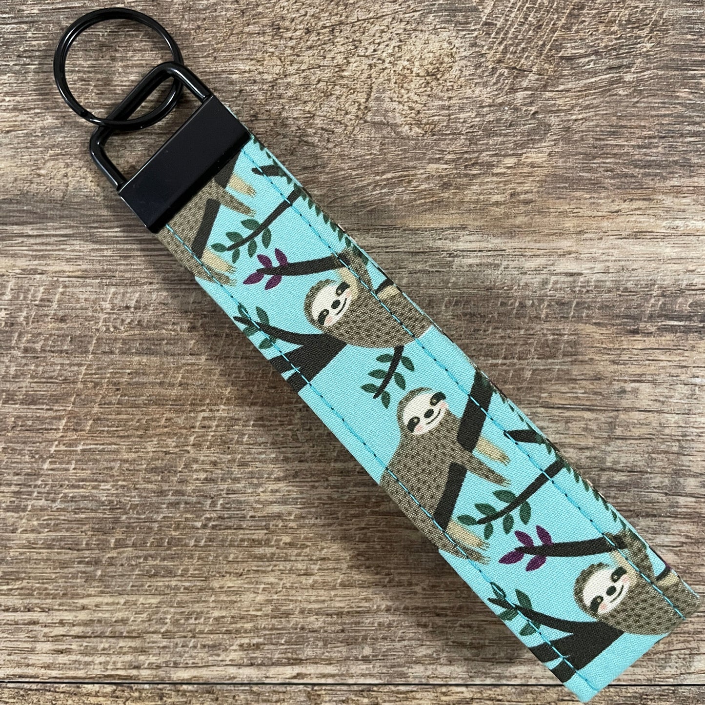 Fabric Fob Keychain - Turquoise Sloth