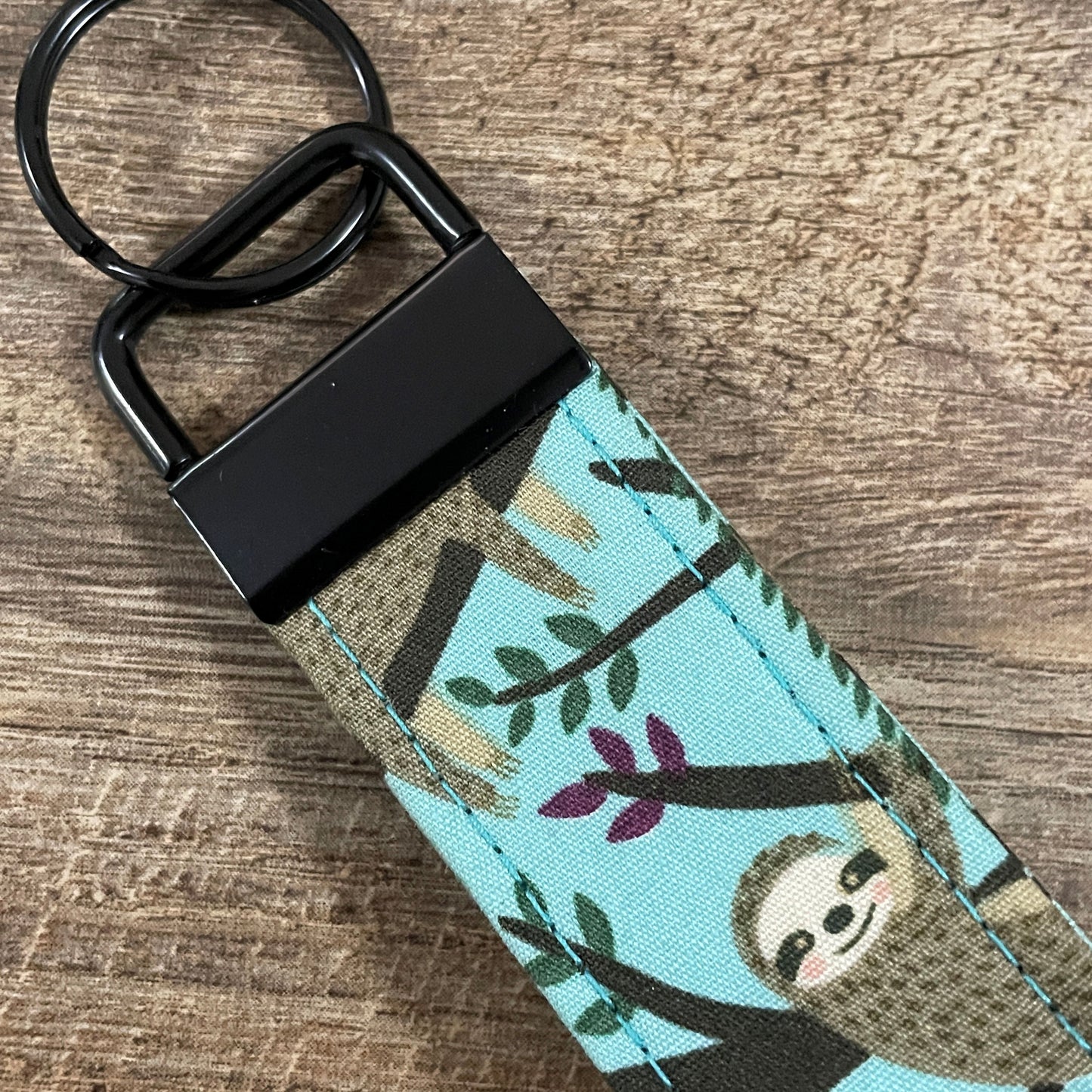 Fabric Fob Keychain - Turquoise Sloth