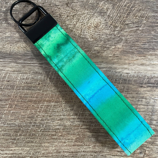 Fabric Fob Keychain - Aqua Batik Stripes