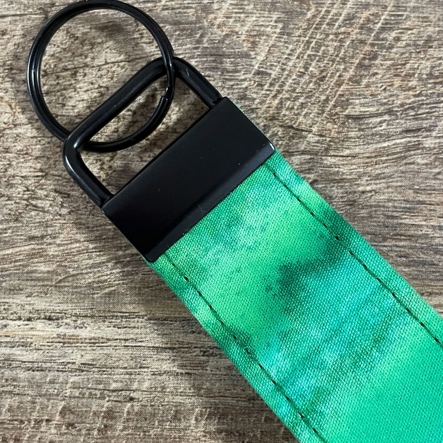 Fabric Fob Keychain - Aqua Batik Stripes