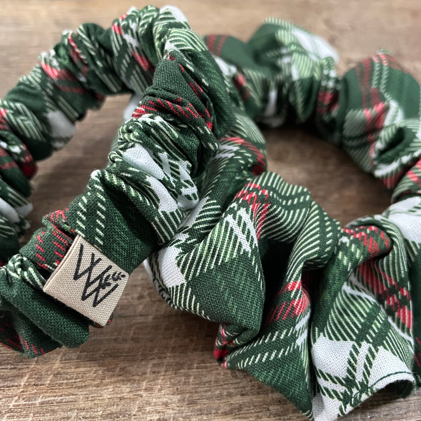 Scrunchies - Green Red White Christmas Plaid