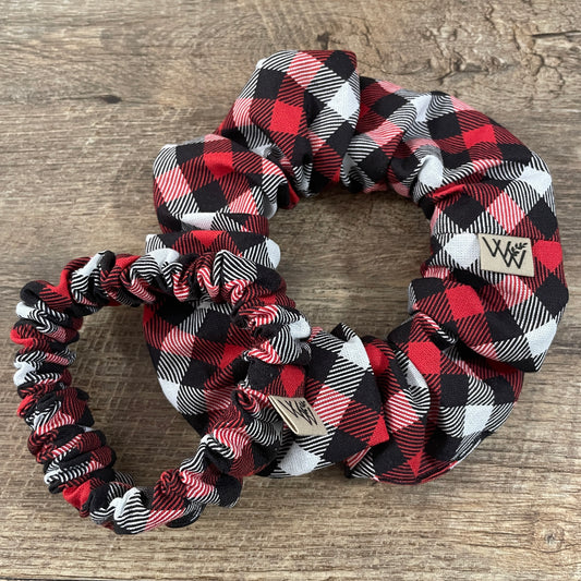 Scrunchies - Black White Red Christmas Plaid