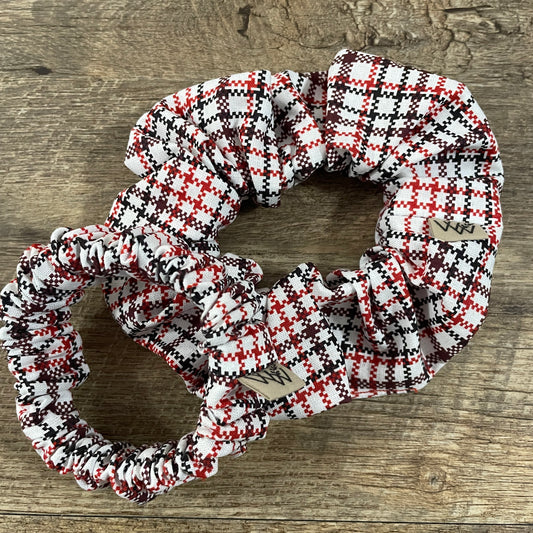 Scrunchies - White Black Red Christmas Plaid