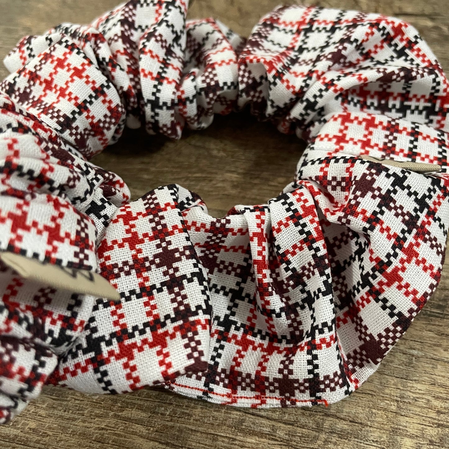 Scrunchies - White Black Red Christmas Plaid