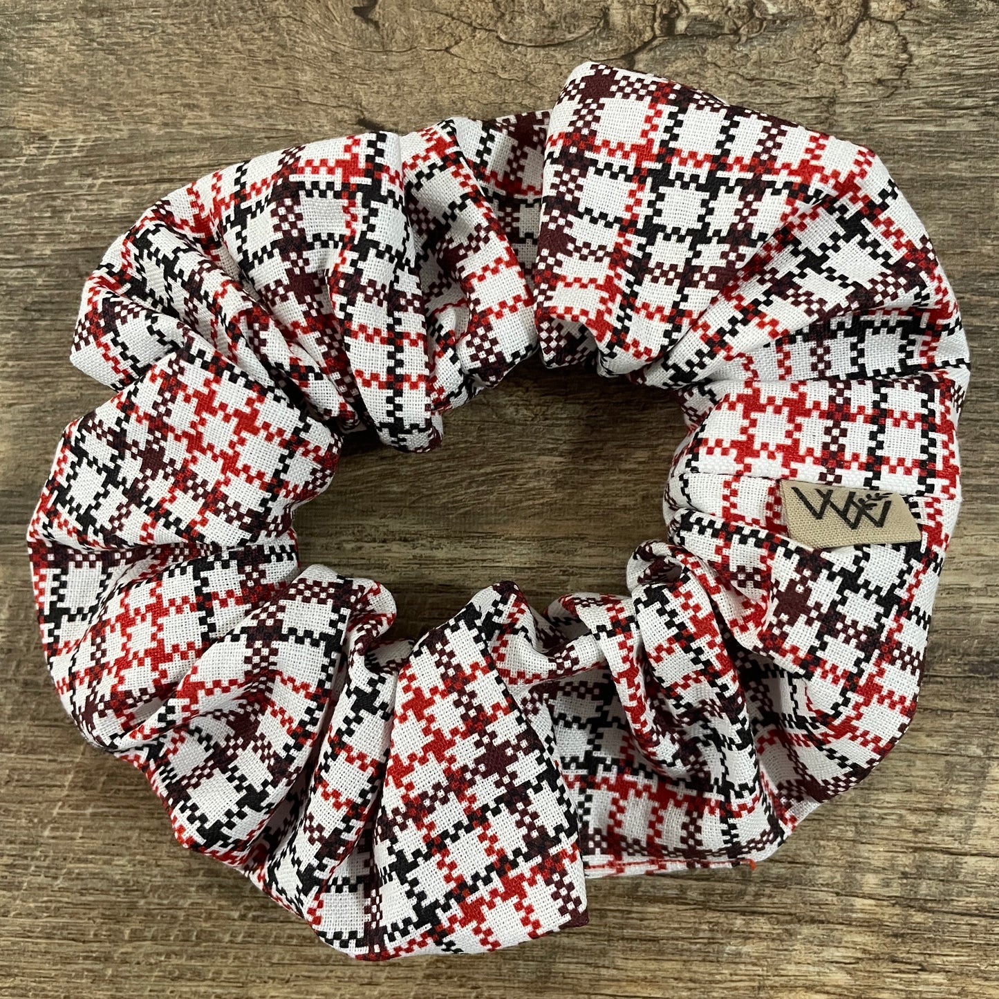 Scrunchies - White Black Red Christmas Plaid