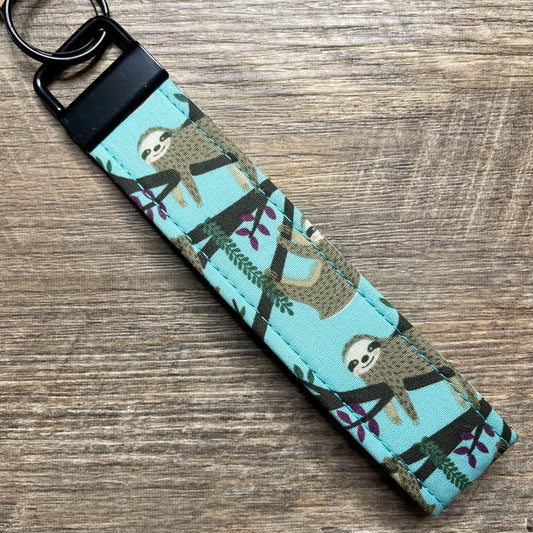 Fabric Fob Keychain - Turquoise Sloth