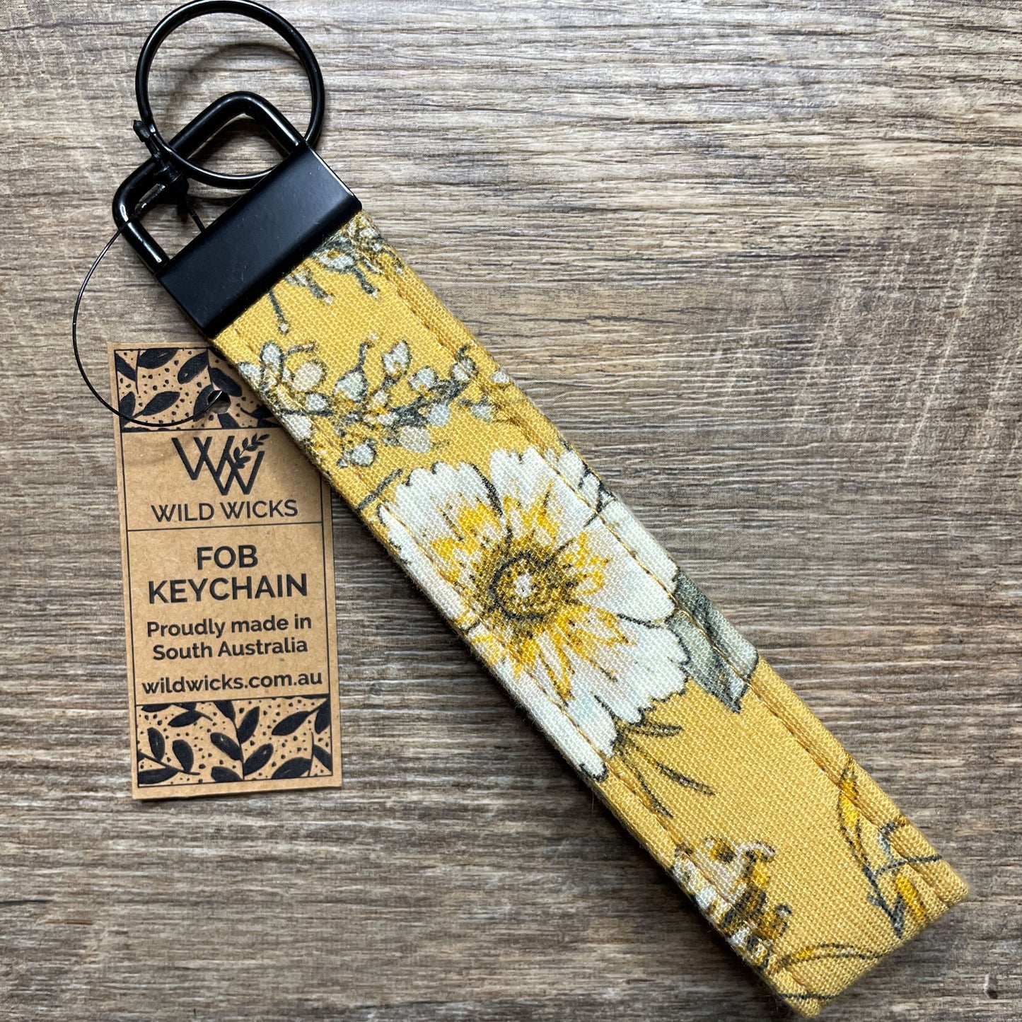 Fabric Fob Keychain - Mustard Floral