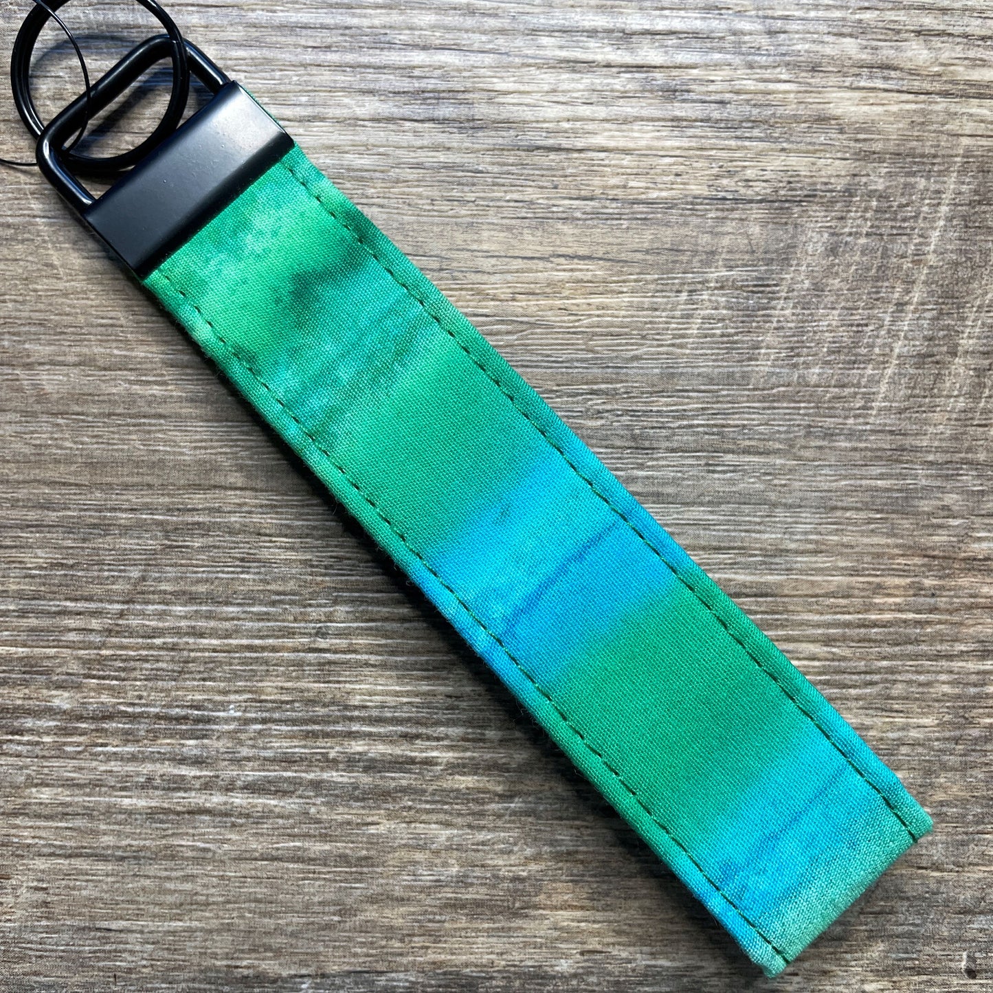 Fabric Fob Keychain - Aqua Batik Stripes