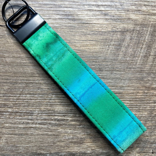 Fabric Fob Keychain - Aqua Batik Stripes