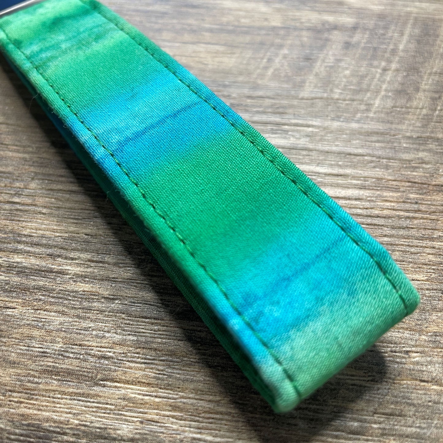 Fabric Fob Keychain - Aqua Batik Stripes