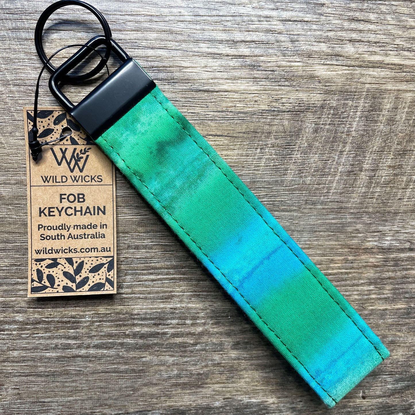 Fabric Fob Keychain - Aqua Batik Stripes