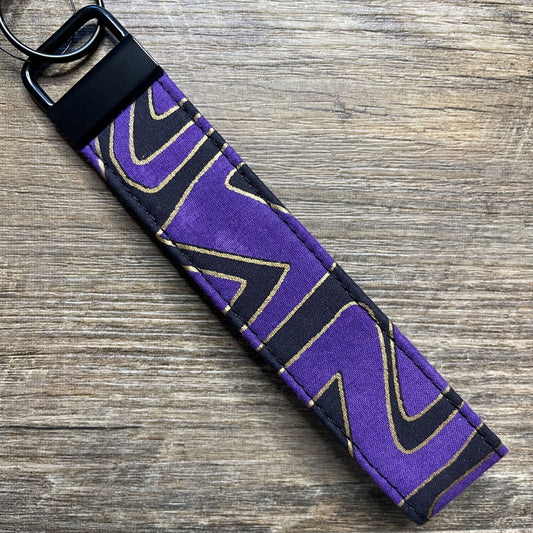 Fabric Fob Keychain - Purple Black Abstract