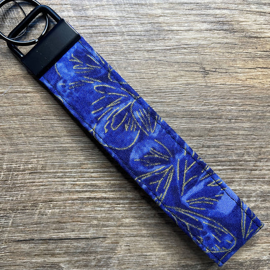 Fabric Fob Keychain - Blue and Gold Butterfly