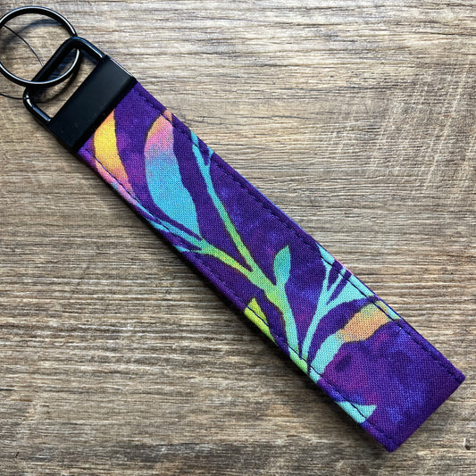 Fabric Fob Keychain - Purple Watercolour Leaf