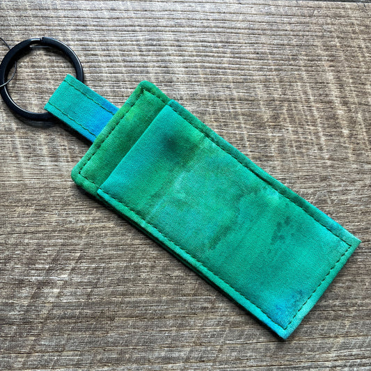 Lip Balm Holder Keyring - Aqua Batik Stripes