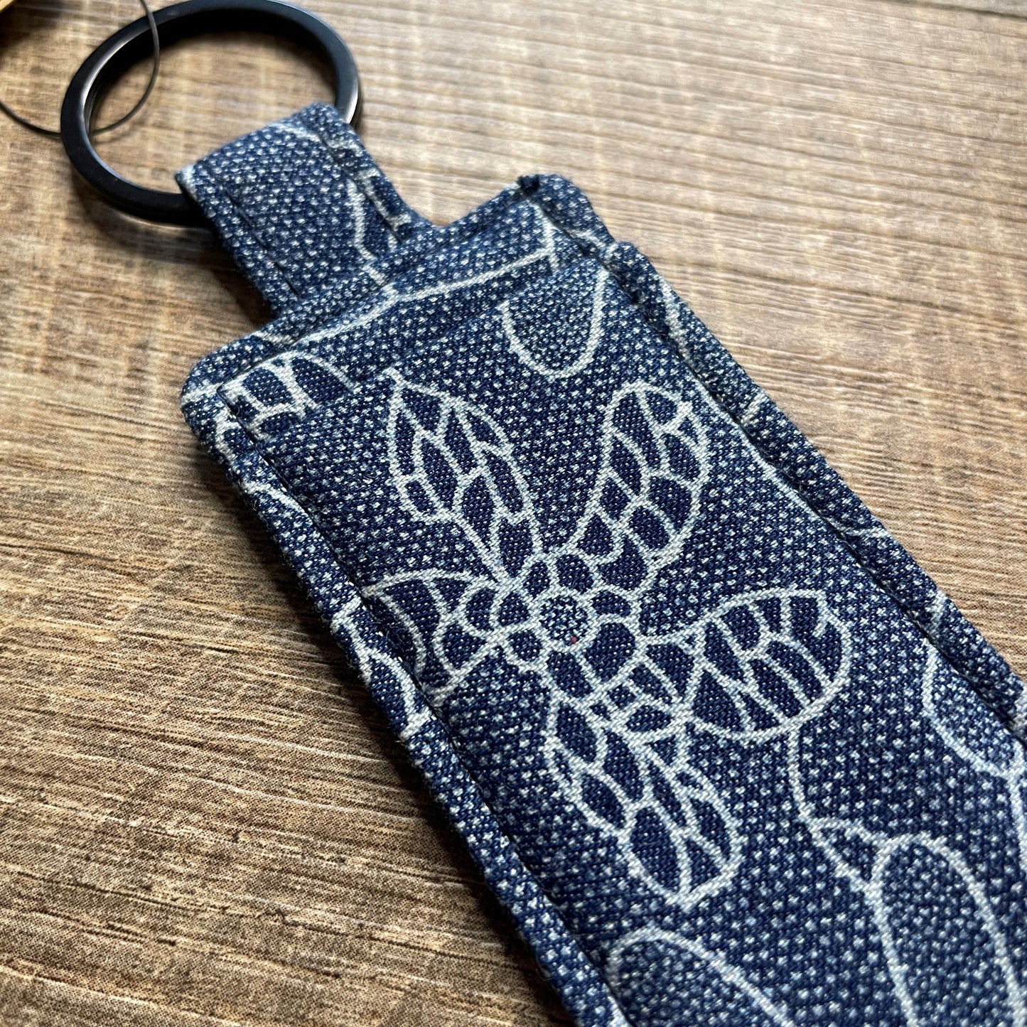 Lip Balm Holder Keyring - White & Navy Floral Abstract