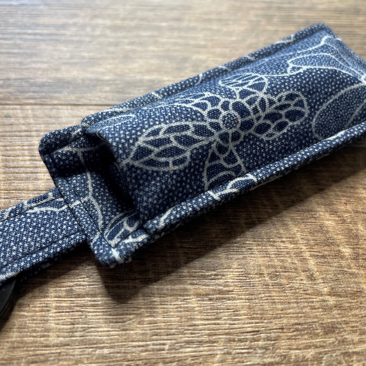 Lip Balm Holder Keyring - White & Navy Floral Abstract