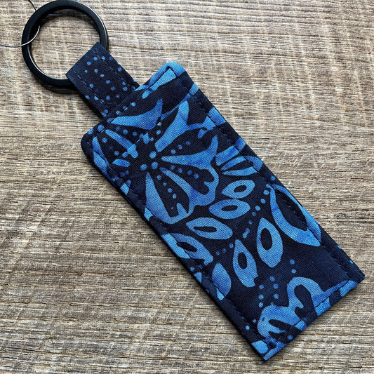 Lip Balm Holder Keyring - Black Blue Flower