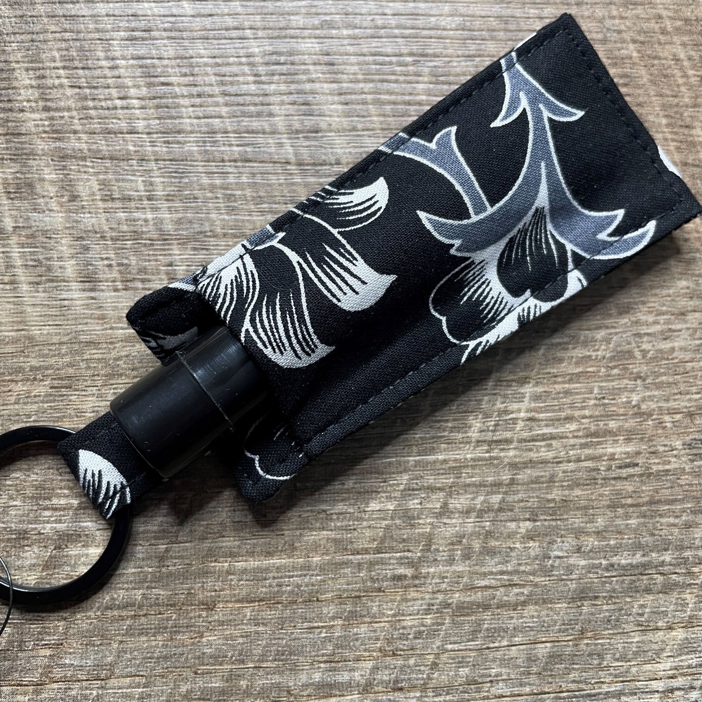 Lip Balm Holder Keyring - Black & White Floral