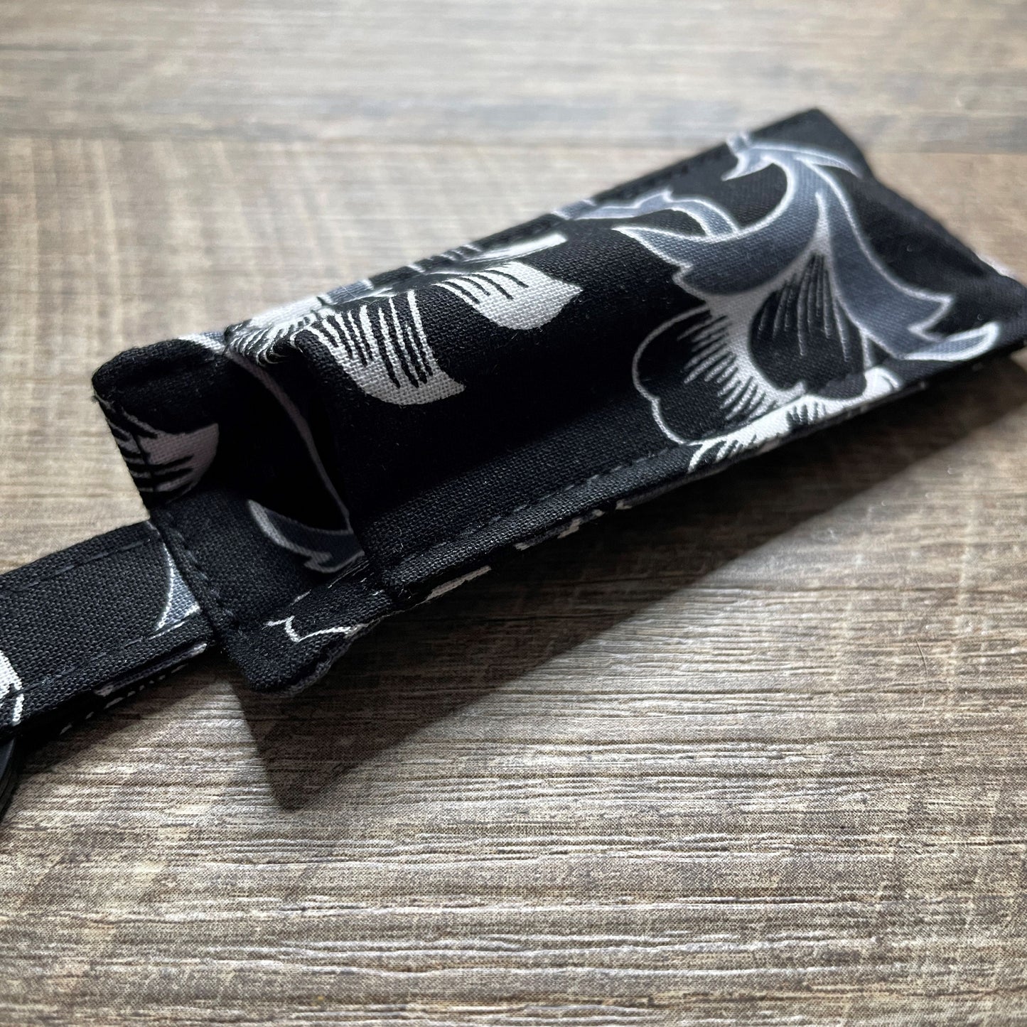 Lip Balm Holder Keyring - Black & White Floral