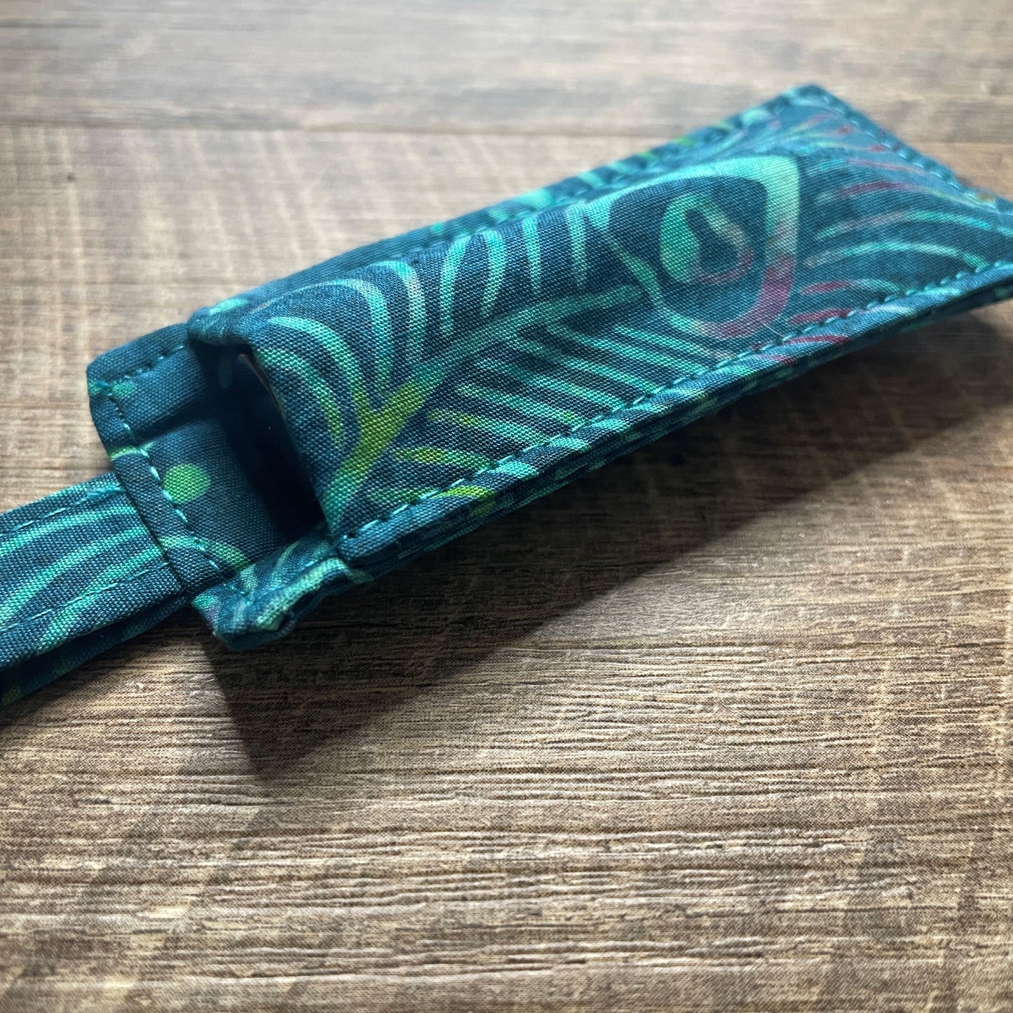 Lip Balm Holder Keyring - Turquoise Peacock Feather