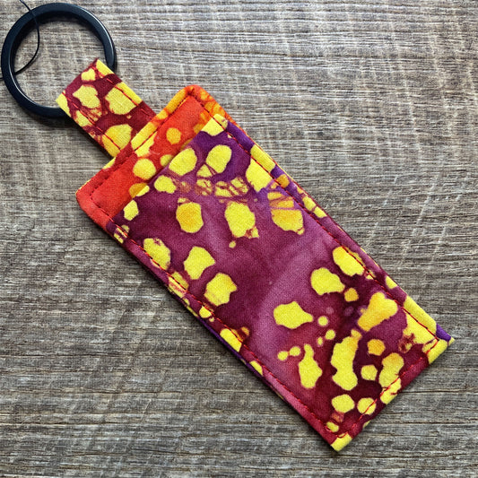Lip Balm Holder Keyring - Batik Yellow Red Purple