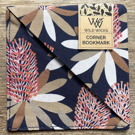 Fabric Corner Bookmark - JP Banksia Blooming