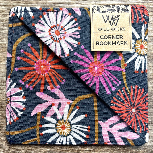 Fabric Corner Bookmark - JP Blossom Navy