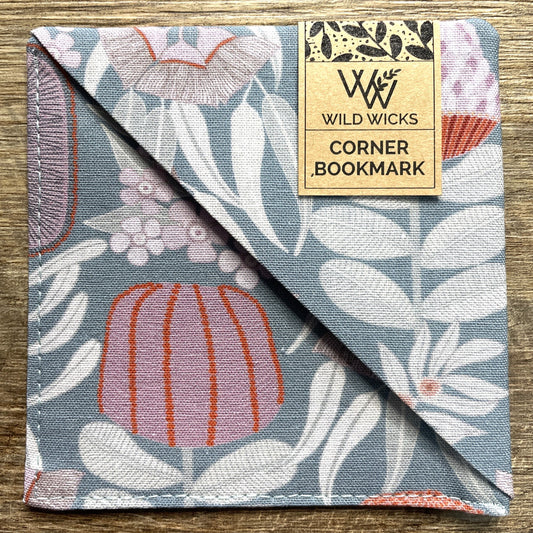 Fabric Corner Bookmark - JP Blue Grey Floral
