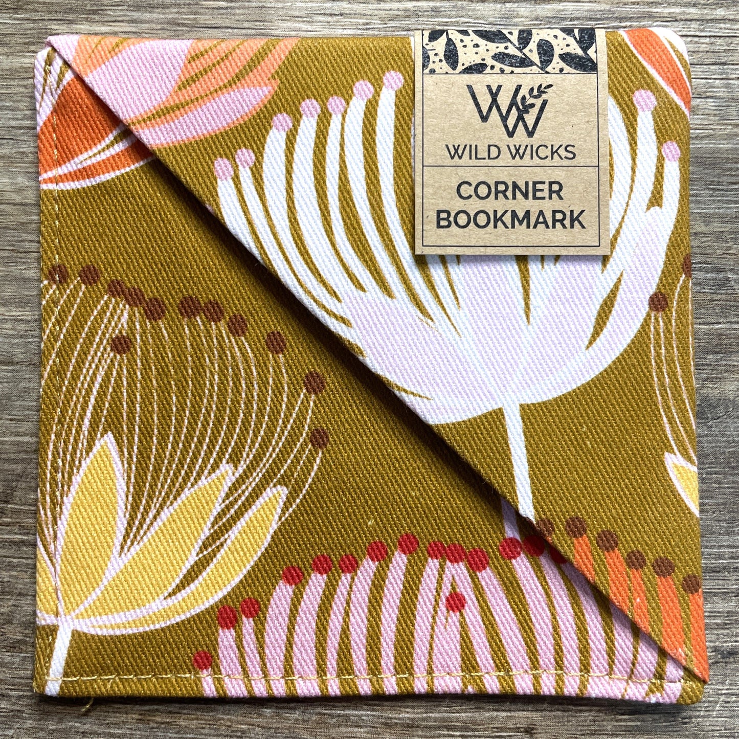 Fabric Corner Bookmark - Mustard Floral