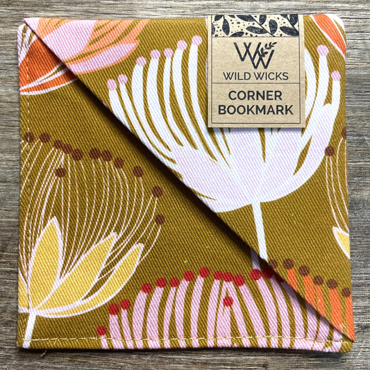 Fabric Corner Bookmark - Mustard Floral
