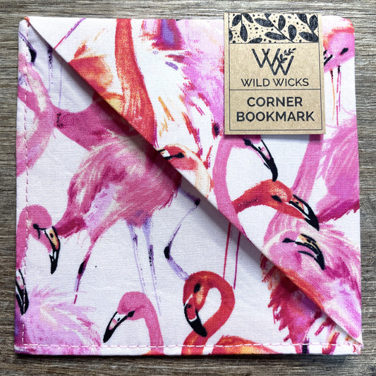 Fabric Corner Bookmark - Pink Flamingo
