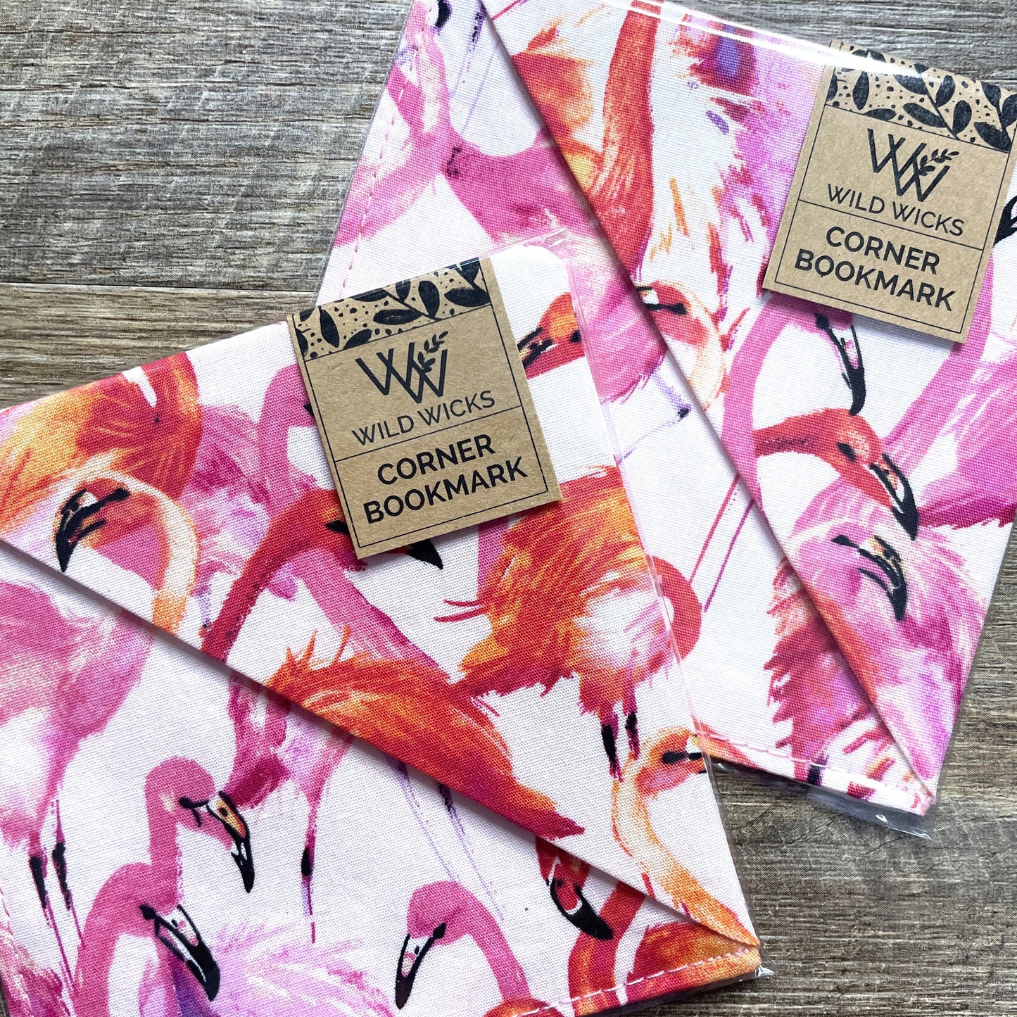 Fabric Corner Bookmark - Pink Flamingo